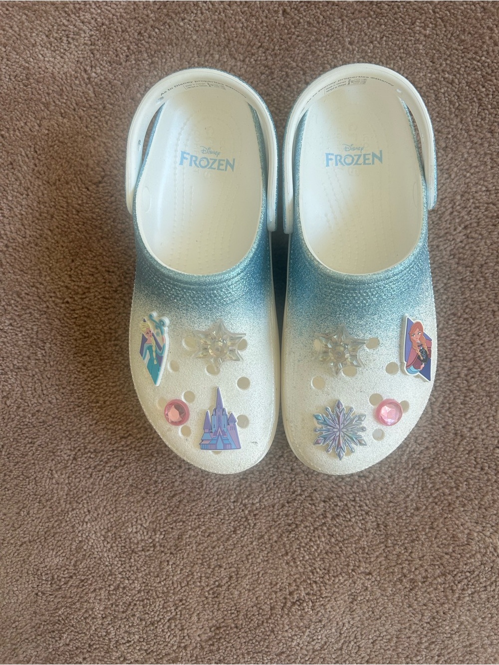 Disney Parks Frozen Glitter Ombre Clogs with Charms - Blue & White